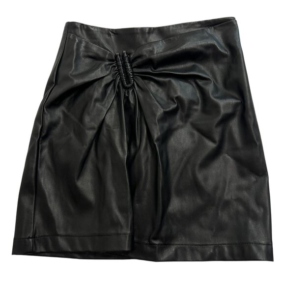 Lucy Paris Gathered Faux Leather Mini Skirt in Black - Picture 1 of 4